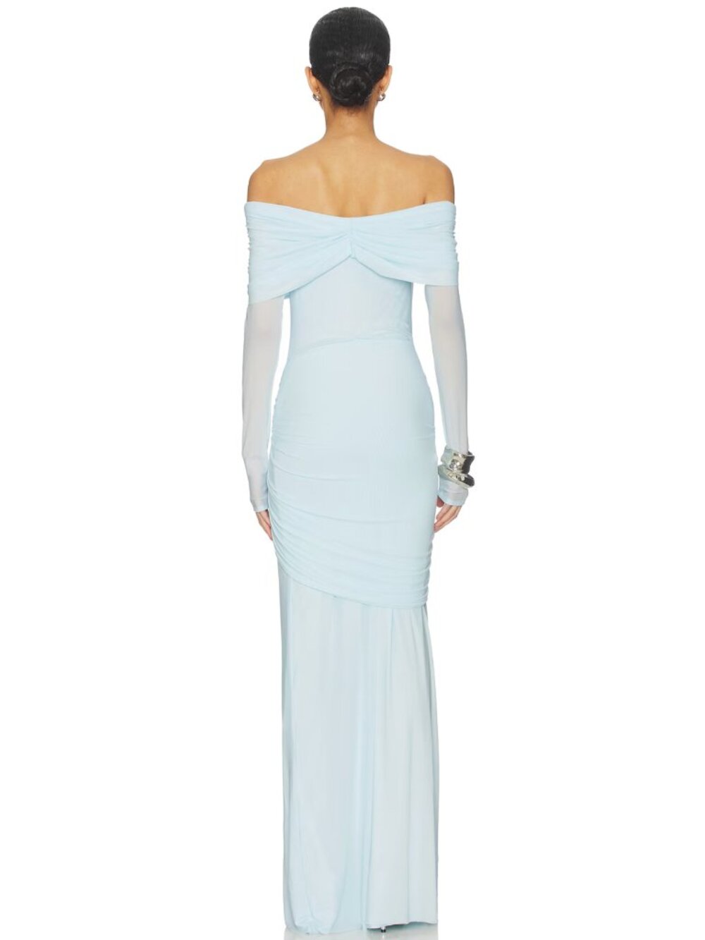 NEW Deme by Gabriella Heloise Maxi Dress Baby Blue Long Sleeve Off Shoulder Gown - Picture 3 of 9